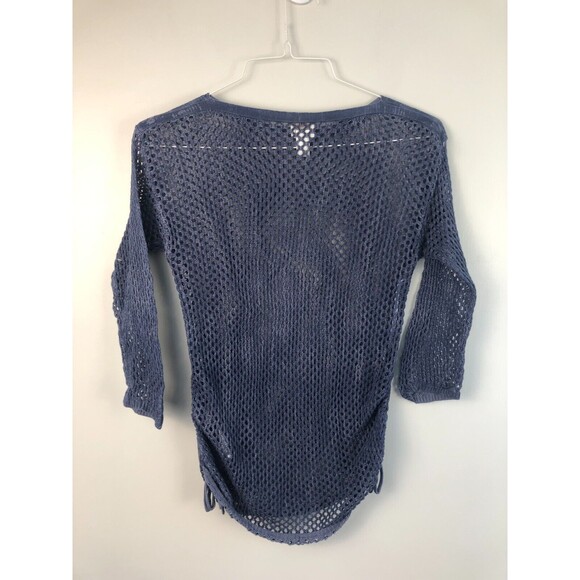 Chicos Bayla Open-Knit Sweater Blue Size 0 / Small Textured Drawstring Sides - Picture 15 of 16